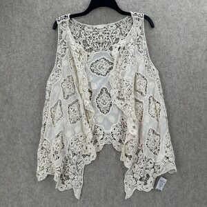 Rooted Soul Lace Vest Womens One Size Ivory Crochet Boho Open Front Layering